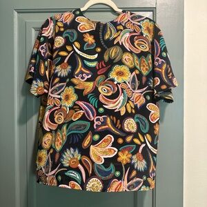 Vintage Adolfo Collectibles Floral Paisley Colorful Short Sleeve Top Size Medium